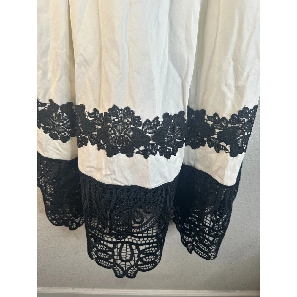 STAND Women's White Black Lace Trim Fit and Flare Cocktail Dress Size Medium